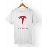 Muggkuppa Tesla Unisex-Erkek Beyaz T-Shirt - XL