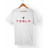 Muggkuppa Tesla Unisex-Erkek Beyaz T-Shirt
