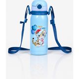 Muggle 450 ml Çelik Çocuk Matara Pipetli Askılı Su Matarası Termos - Mavi - 1