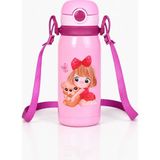 Muggle 450 ml Çelik Çocuk Matara Pipetli Askılı Su Matarası Termos - Pembe - 1