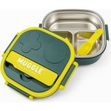 Muggle 500 ml Paslanmaz Çelik Yemek Kabı 3 Bölmeli Beslenme Kabı Lunch Box Yemek Termosu Sefer Tası - Yeşil