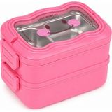 Muggle Ms-30 Paslanmaz Çelik 2 Katlı Beslenme Kabı Bölmeli Sızdırmaz 1550 Ml. Lunch Box Yemek Saklama Kabı - Pembe