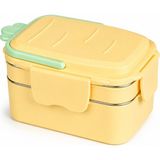 Muggle Ms-38 Paslanmaz Çelik 2 Katlı Beslenme Kabı Bölmeli Sızdırmaz 1300 Ml. Lunch Box Yemek Saklama Kabı - Sarı