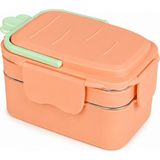 Muggle Ms-38 Paslanmaz Çelik 2 Katlı Beslenme Kabı Bölmeli Sızdırmaz 1300 Ml. Lunch Box Yemek Saklama Kabı - Somon