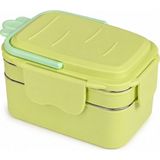 Muggle Ms-38 Paslanmaz Çelik 2 Katlı Beslenme Kabı Bölmeli Sızdırmaz 1300 Ml. Lunch Box Yemek Saklama Kabı - Yeşil