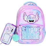 Muggle MU-9106 Shine Bright Okul Çantası ve Kalemlik Seti – Renkli Desenli, Işıltılı, Ortaokul/ilkokul Için