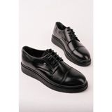 Muggo Artos Bağcıklı Rahat Taban Erkek Günlük Klasik Casual Ayakkabı - Siyah Rugan