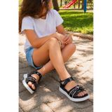 MUGGO BUTTERFLY Renkli Boncuklu Fiyonk Detaylı Cırtlı Kız Çocuk Sandalet