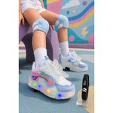 Muggo Colourful Çocuk Işıklı Patenli Tekerlekli Sneaker Spor Ayakkabı - Mavi - 35