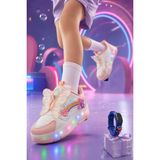 Muggo Colourful Çocuk Işıklı Patenli Tekerlekli Sneaker Spor Ayakkabı - Pudra - 37