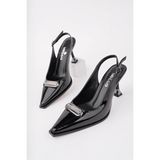 Muggo Heels Siyah Rugan Arkası Açık Toka Detaylı Günlük Klasik Kadın Topuklu Ayakkabı