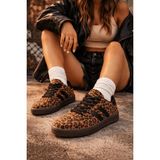 Muggo Leopar Desenli Kadın Sneakers Ortopedik Bağcıklı Spor Ayakkabı Poliüretan Taban