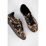 Muggo Leopard Garantili Kadın Ortopedik Günlük Bağcıklı Yürüyüş Leopar Desenli Sneaker Spor Ayakkabı Leopar Kahverengi