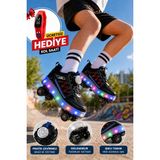 Muggo Skate Çocuk Işıklı Patenli Tekerlekli Sneaker Spor Ayakkabı - Siyah - Kırmızı - 36