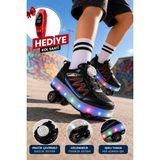 Muggo Skate Işıklı Tekerlekli Siyah Kırmızı Çocuk Patenli Ayakkabı