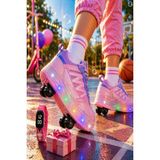Muggo Sky Çocuk Işıklı Patenli Tekerlekli Sneaker Spor Ayakkabı - Pudra - 37