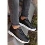 Muggo Sneaker Yürüyüş Spor Ayakkabı Siyah - Beyaz Unisex Suni Deri Düz Taban