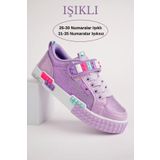 Muggo SONİC Garantili Legolu Bağcıklı ve Cırtlı Ortopedik Çocuk Sneaker Spor Ayakkabı LİLA 29