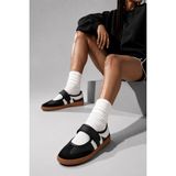 Muggo Speed Kadın Cırtlı Rahat Taban Günlük Sneaker Babet Ayakkabı - Siyah