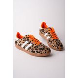Muggo Taupe Çift Bağcıklı Günlük Kadın Sneaker Spor Ayakkabı - Leopar