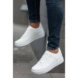 Muggo Unisex Sneaker Yürüyüş Spor Ayakkabı Suni Deri Düz Taban Beyaz Renk