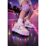 Muggo Wıngs Çocuk Kanat Detaylı Işıklı Patenli Tekerlekli Sneaker Spor Ayakkabı - Pudra - 30