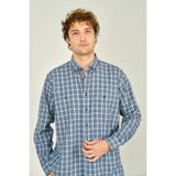 Mugi Erkek Ekoseli Uzun Kollu Çift Cepli %100 Pamuk Gömlek 1001 Mavi - 2XL