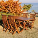 Muğla Side Ahşap Bahçe Takımı: 80X180 Uzayan Masa + 4 Katlanır Sandalye