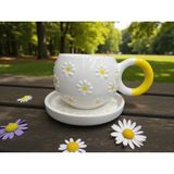 MugsandCups Seramik El Yapımı Çayır Papatya Desenli Çay/kahve Fincanı - 1 Adet - 175 ml