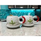 Mugsandcups Seramik El Yapımı Kırmızı Papatya Desenli Çay/kahve Fincanı 2'li Takım - 2 Adet
