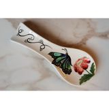 Muguetarts %100 El Emeği Seramik Desenli Kaşıklık 24X9X4 cm - Kelebek Desenli