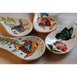 Muguetarts %100 El Emeği Seramik Desenli Kaşıklık 24X9X4 cm - Mavi Çİçek Desenli