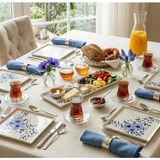 Muguetarts %100 El Işçiliği Çini Desenli 7 Parça Kahvaltı Takımı 1 Adet 30X26 cm 6 Adet 20X20 cm
