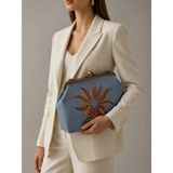 Muguetarts %100 El Yapımı Gri El Çantası – Ipek Kumaş Antep Muare El Dokuması Altın Tel Kırma 37X24 cm - 37 x 24 cm