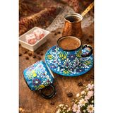 Mugusa Hediyelik El Yapımı Çini Seramik Kabartma Desenli 2' Li Kahve Fincanı Seti / Çeyizlik - 1 Adet - 92 ml