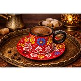 Mugusa Hediyelik El Yapımı Çini Seramik Kabartma Desenli 2' Li Kahve Fincanı Seti / Çeyizlik - 1 Adet - 93 ml