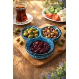 Mugusa Hediyelik El Yapımı Çini Seramik Kabartma Desenli Çintemani Firuze / Mavi Çerezlik - Kahvaltılık - Sunum Tabağı