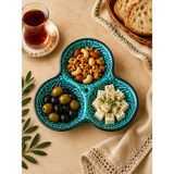 Mugusa Hediyelik El Yapımı Çini Seramik Kabartma Desenli Çintemani Turkuaz / Yeşil Çerezlik - Kahvaltılık - Sunum Tabağı - Turkuaz - Yeşil