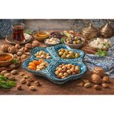 Mugusa Hediyelik El Yapımı Çini Seramik Kabartma Desenli Kalp Model Firuze / Mavi Çerezlik - Kahvaltılık - Sunum Tabağı