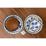 Mugusa Hediyelik El Yapımı Çini Seramik Kabartma Desenli Nazar Motif 2' Li Kahve Fincanı Seti - Beyaz - Mavi - Lacivert - 99 ml