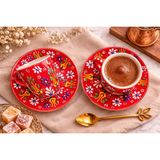 Mugusa Hediyelik El Yapımı Çini Seramik Türk Kahvesi Fincanı Takımı - Kırmızı - Kırmızı - Mavi - Yeşil