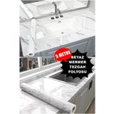 MUHEN 5Metre Beyaz Mermer Desenli Yapışkan Folyo Tezgah, Dolap, Duvar Kaplama 5Metre 60Cm