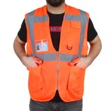Mühendis Tipi İkaz Yeleği Cepli Fosforlu Turuncu Güvenlik Yelek