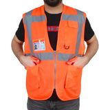 Mühendis Tipi Ikaz Yeleği Cepli Fosforlu Turuncu Standart Beden - Çok Renkli