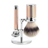 Mühle Geleneksel Tıraş Seti - Krom Kaplama Metal Kırmızı Altın Kaplama - Tıraş Makinesi Açık Tarağı - Tıraş Fırçası Silvertip Fiber