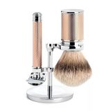 Mühle Geleneksel Tıraş Seti - Krom Kaplama Metal Kırmızı Altın Kaplama - Tıraş Makinesi Kapalı Tarak - Tıraş Fırçası Gümüş Uçlu Porsuk