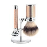 Mühle Geleneksel Tıraş Seti - Krom Kaplama Metal Kırmızı Altın Kaplama - Tıraş Makinesi Kapalı Tarak - Tıraş Fırçası Silvertip Fiber