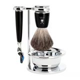 Mühle Kaseli Tıraş Seti - Rytmo Serisi - Saf Porsuk Kılı - Gillette Bıçaklarıyla Uyumlu - Siyah Değerli Reçine