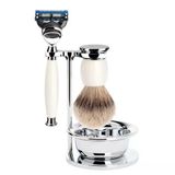 Mühle Kaseli Tıraş Seti - Sophist Serisi - Gümüş Uçlu Porsuk - Gillette Bıçaklarıyla Uyumlu - Porselen Beyazı