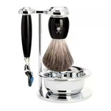 Mühle Kaseli Tıraş Seti - Vivo Serisi - Saf Porsuk Kılı - Gillette Bıçaklarıyla Uyumlu - Siyah Değerli Reçine